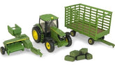 Miniatura Trator John Deere 6210R Com Enfardadeira + Fenos 1/64