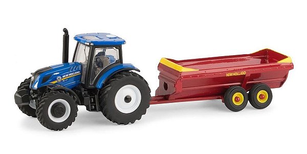 Miniatura Trator New Holland T6.165 + esparramador de adubo 1/32